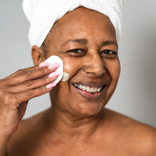 the age perfectly facial mature woman applying facial product