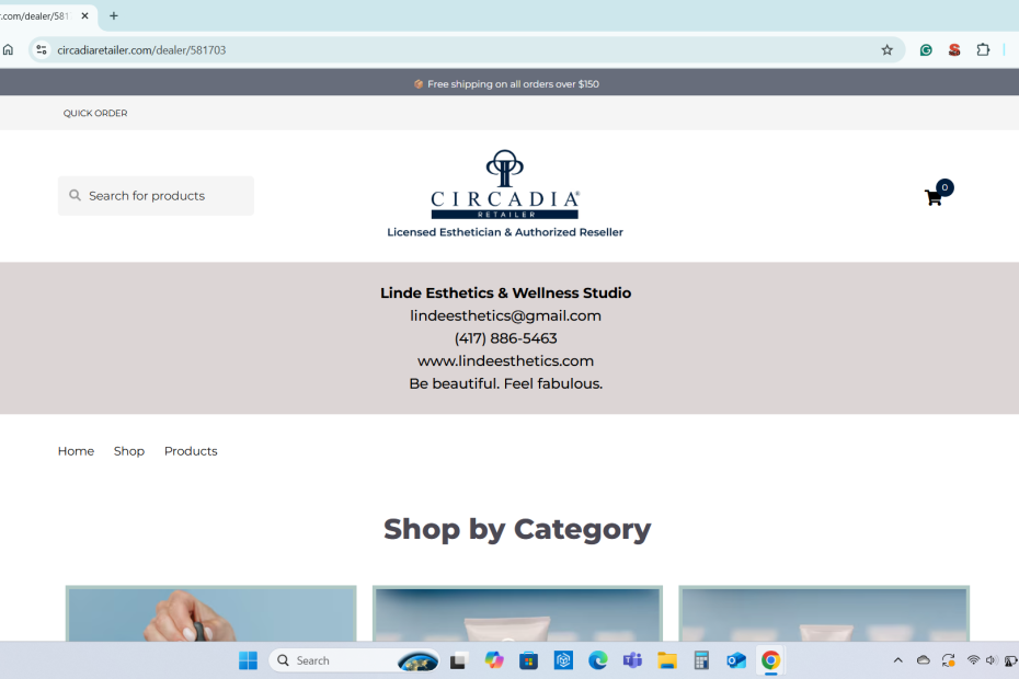 Linde Esthetics & Wellness Studio's online shopping page for Circadia Skincare Products