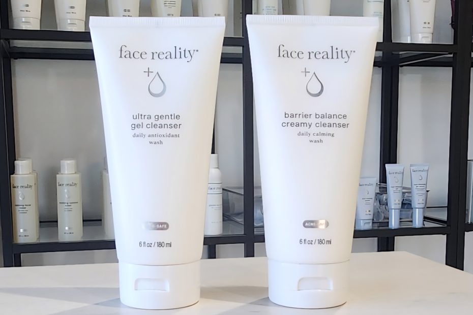 A tube of Face Reality Skincare Ultra Gentle Gel Cleanser and Face Reality Skincare Barrier Balance Creamy Cleanser at Linde Esthetics & Wellness Studio in Springfield MO