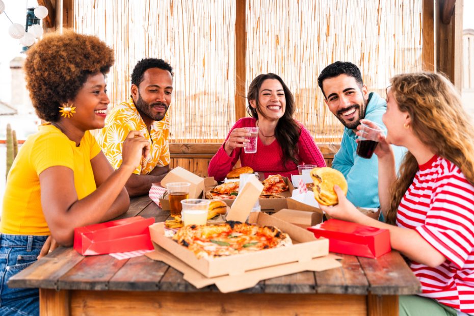 Group of people eating fast food